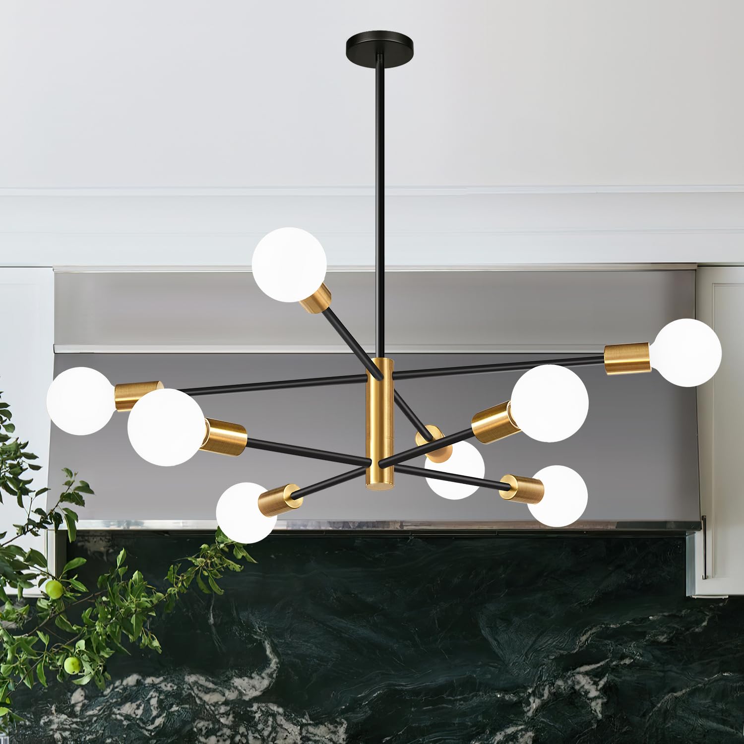 Photo 1 of Sputnik Chandeliers Dining Room Light Fixture (8-Light, 30-Inch), Modern Gold and Black Chandelier, Height Adjustable Mid Century Modern Chandeliers for Dining Room Kitchen Island