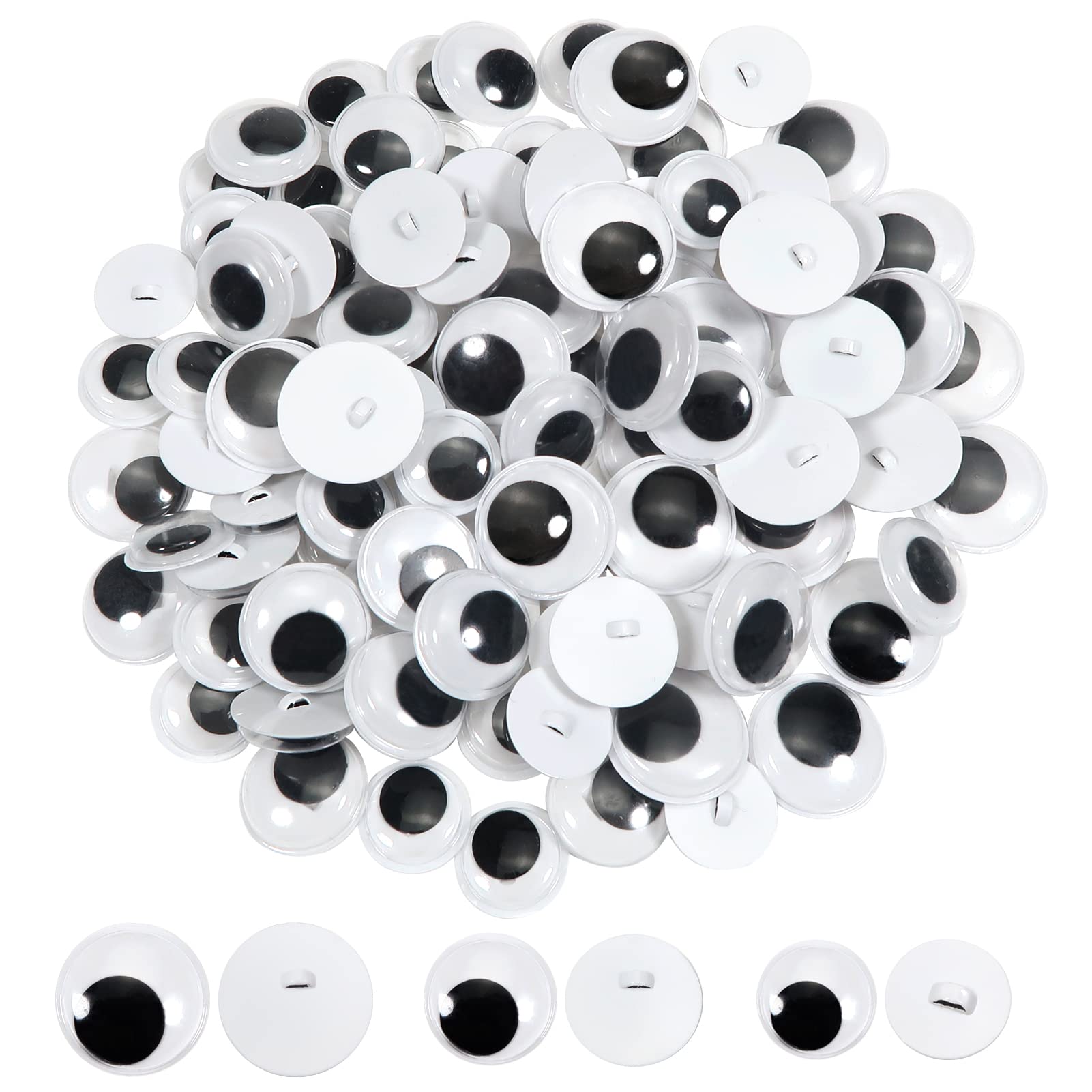 TOAOB 180 Pieces Wiggle Eyes Button Eyes for Sewing, 15 mm 18 mm 20 mm, Plastic Wiggle Googly Eyes, Round Black Doll's Eyes, Safety Eyes for Crochet Animals, Plush Dolls, Knitting Dolls