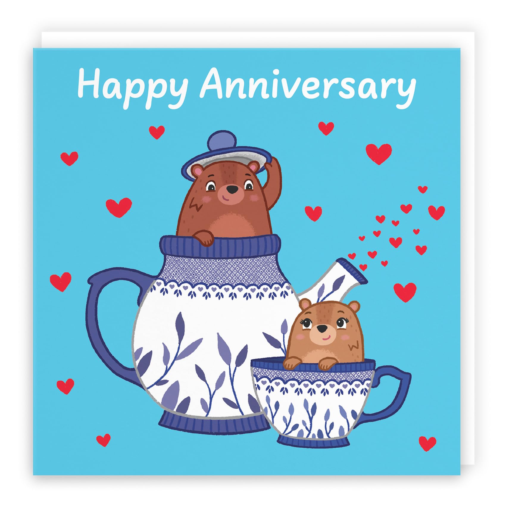 Hunts England - Cute Teapot Anniversary Card - For Him, Her, Couple, Men, Women - Fun Bears Anniversary Card - Love Story Collection