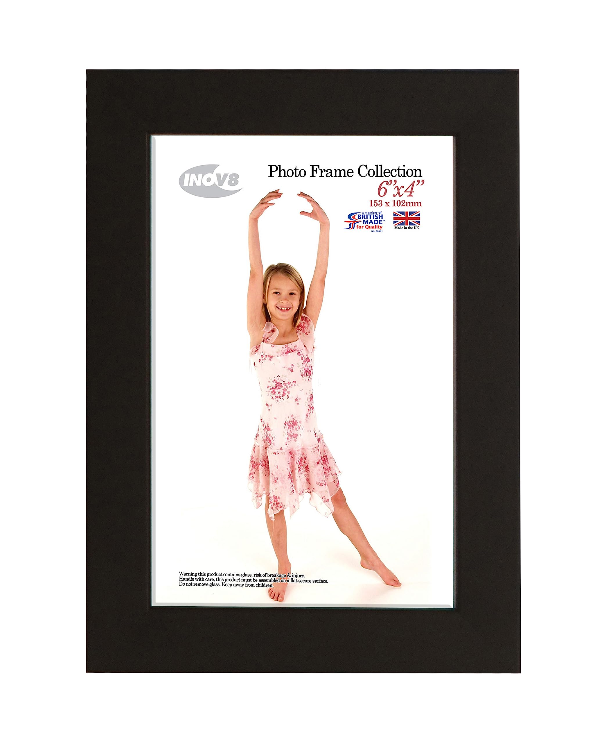 Inov8 British Made Real Wood Picture/Photo Frame 6x4" Inch(15x10cm) - Auckland 20mm Pine Black