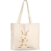Canvas Tote Bag, Animal Design, Heavy Duty Gusseted, 100% Natural Cotton, for Shopping, Grocery, Laptop (T-BUNNY_XL)