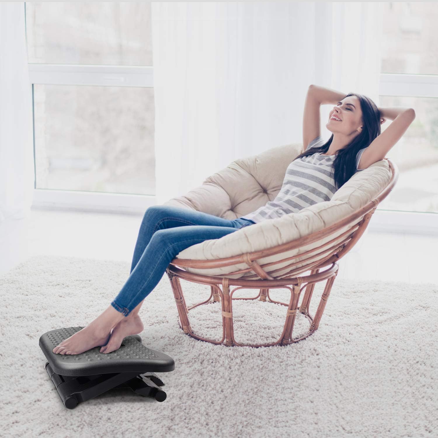 HUANUO Footrest Under Desk - Adjustable Foot Rest with Massage Texture and Roller, Ergonomic Foot Rest with 3 Height Position, 30 Degree Tilt Angle Adjustment for Home, Office : Office Products