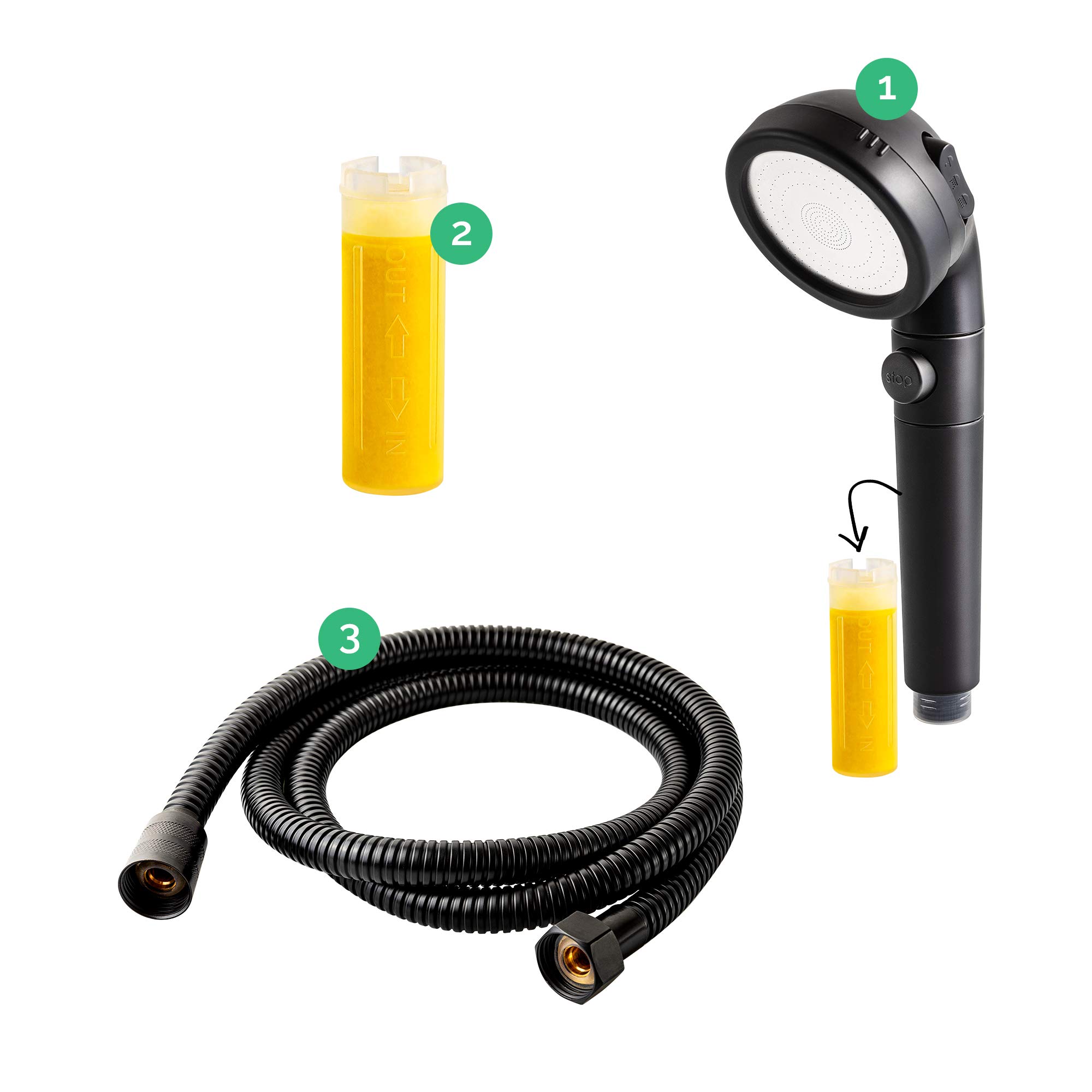 Original StoneStream® EcoPower Shower Head System — Spa Like Vitamin C Ionic Filter to Soften & Save Water — for Non-Electric Showers Only — Matte Black — 3-in-1 Value Kit