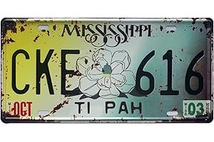 ROOKOPR Mississippi License Plate Aluminum Novelty Car Decor License Plates 12"x6" Front of Car Decorative Retro Rusty License Plate for Men Women Car-24