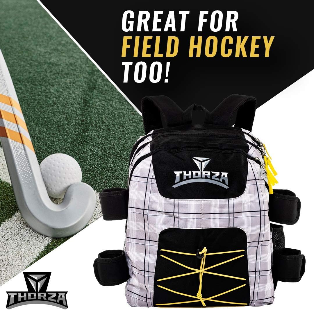 Thorza Lacrosse Backpack with Stick Holder and Multi Pocket Equipment Storage for Gloves, Cleats, Pads, and Goalie Gear - Large Capacity, Game, Travel and Practice Use : Sports & Outdoors