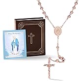 Bestyle Catholic Rosary Beads Necklace for Women Men with Cross Bible Verse Package, 4mm/6mm Virgin Mary Rosary Bead Cross Necklaces in Silver/Gold/Black/Rose Gold Tone