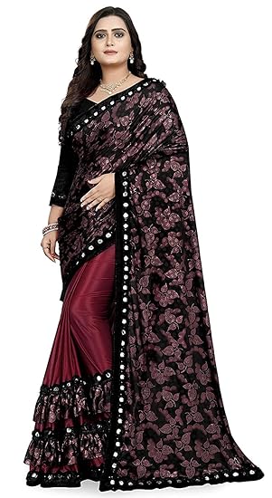 Market Magic Wolrd Womens Printed Lycra Silk Blend Saree With Blouse Pices
