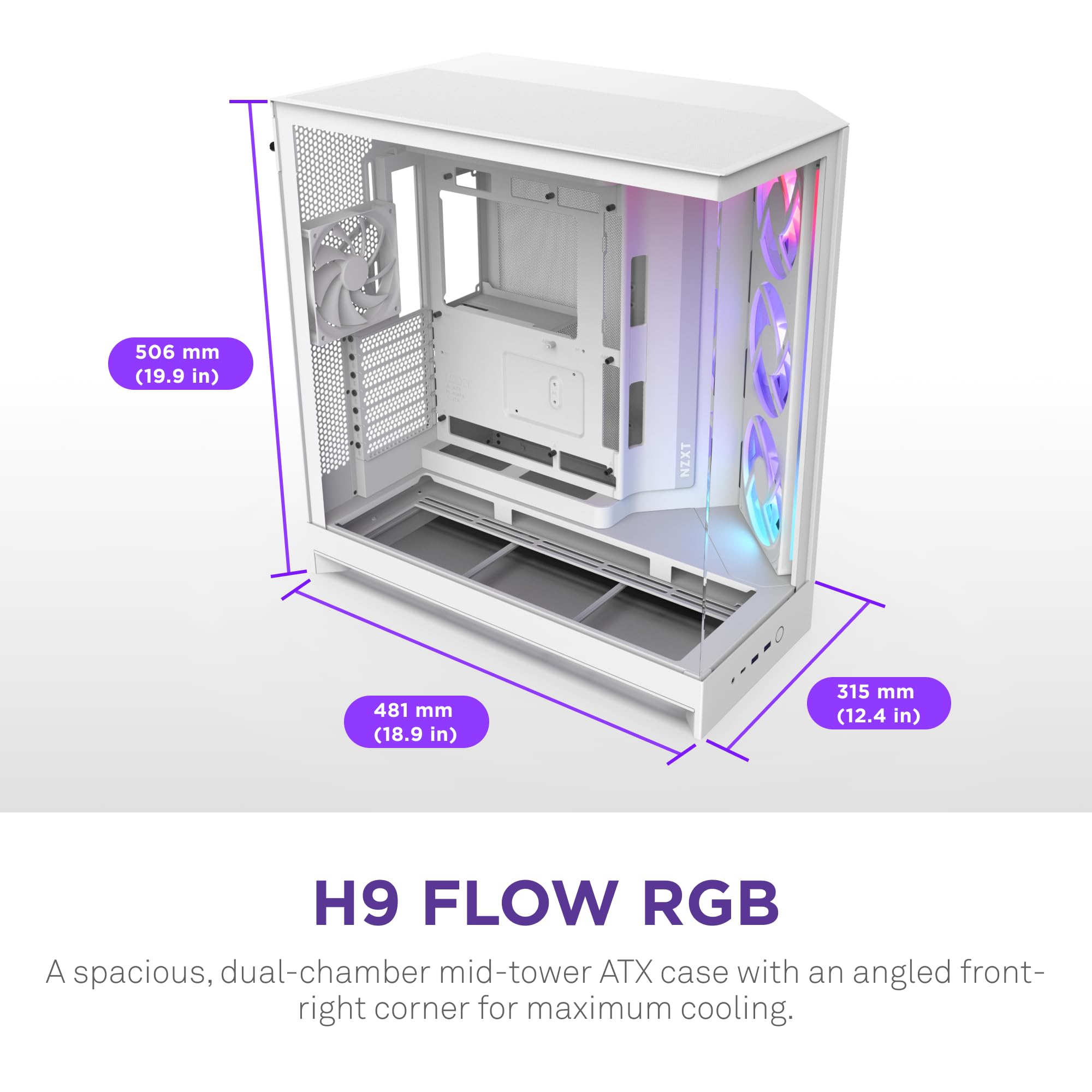 Nzxt H9 Flow Rgb Case Interior Showing Dual-Chamber Design And Cable Management