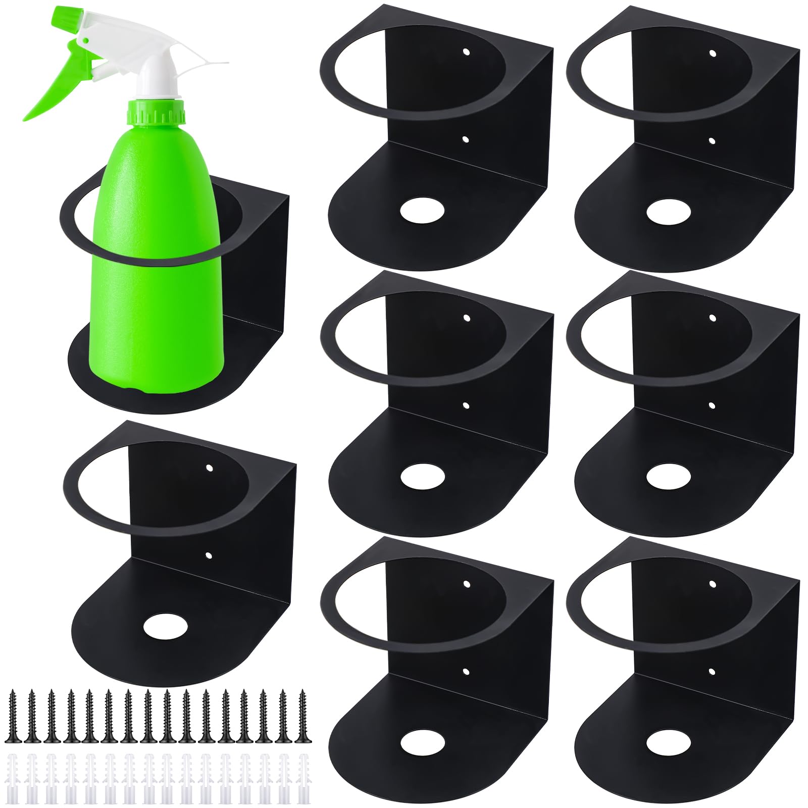 Photo 1 of Gerrii 8 Pcs Spray Bottle Holder Wall Mount Bottle Organizer Spray Can Holder Organizer for Garage and Workspace Stainless Steel Easy Install Craft Workspace Paint Rack with Hardware (Black)