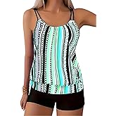 ZAFUL Two Piece Tankini Swimsuit for Women Tummy Control Bathing Suit with Boy Shorts Blouson Swimwear