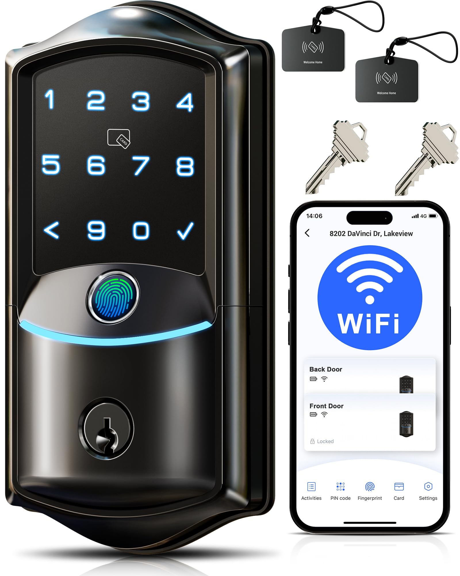 Photo 1 of Veise VE027 Built-in Wi-Fi Smart Lock, Fingerprint Keyless Entry Front Door Lock, App Remote Control, No Hub Needed, Keypad Deadbolt with Long Battery Life, IP65 Waterproof, BHMA Grade 3, Matte Black