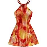 Floerns Women's Flower Print Halter Dress Sleeveless Pleated Boho Mini Dresses