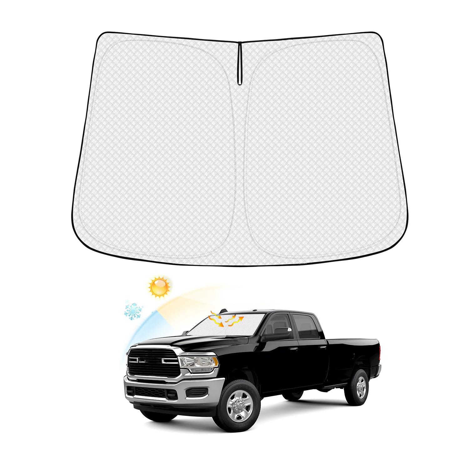 Photo 1 of Canvcle Windshield Sun Shade for 2010-2025 2026 Dodge Ram 2500 3500 Accessories Thicken 6-Layer Foldable Front Window Sunshade Cover Sun Visor Protector Block UV Rays Keep Vehicle Cool