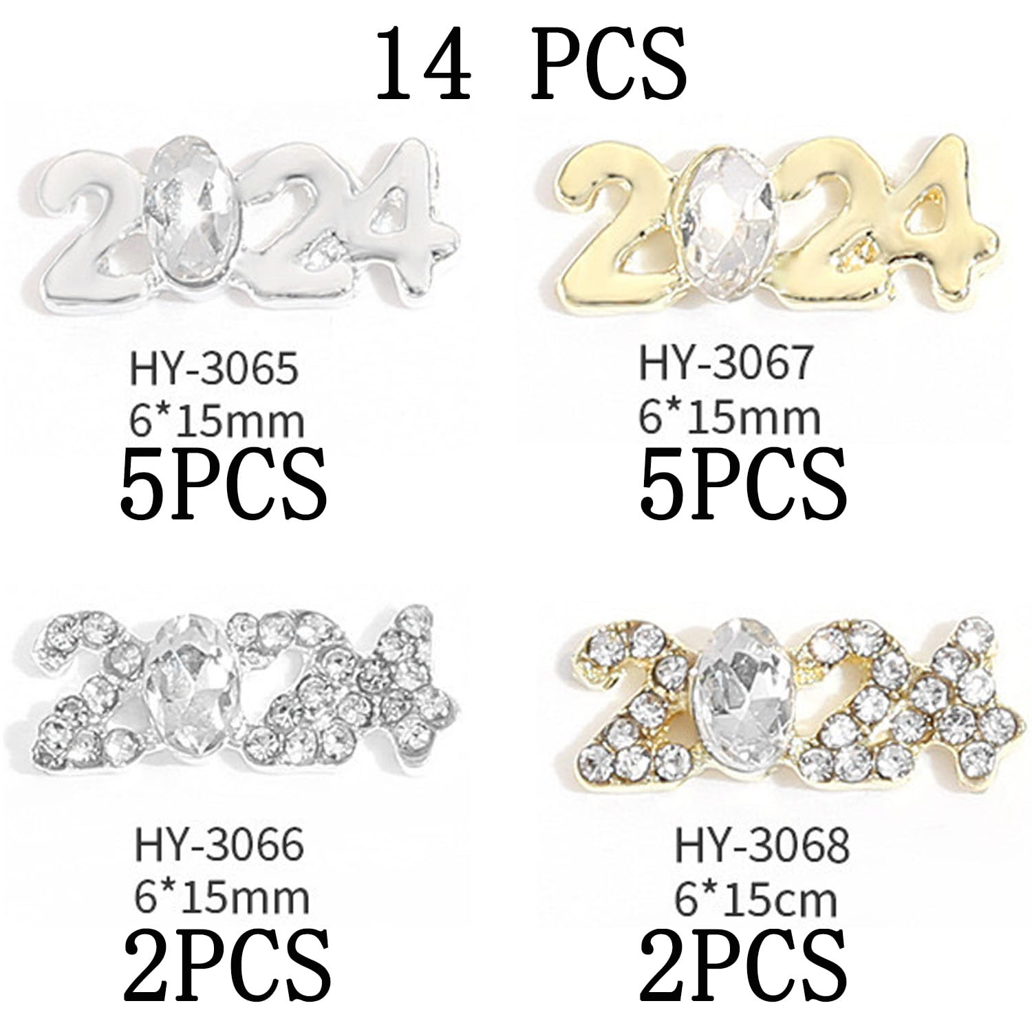 2024 Nail Art Decorations 2024 Number Nail Rhinestone Rivet 3D Alloy Nail Glitter Design Metal Digit Nail Diamond Supplies for Women Girls Manicure Graduation Decorations DIY Jewelry Making Crafts - Image 6