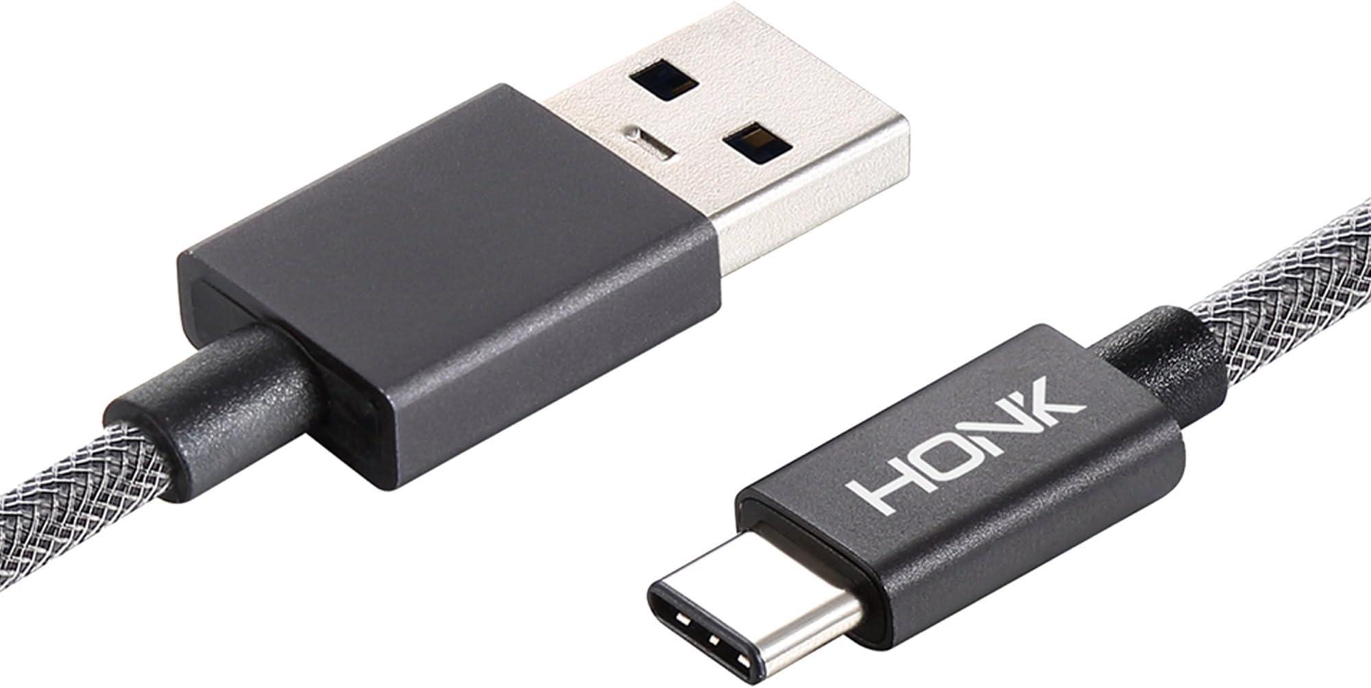 Type C to USB A 3.0 Cable 1M (3.3 ft) - High Speed Data-Transfer, Quick Charging & Sync - Ultra-Durable Nylon Braided Cord Supports all USB-C Devices - Space-Gray by HONK