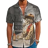 Evipop Funny Cartoon Print Hawaiian Shirt for Men Beach Vacation Casual Short Sleeve Button Down Aloha Shirt