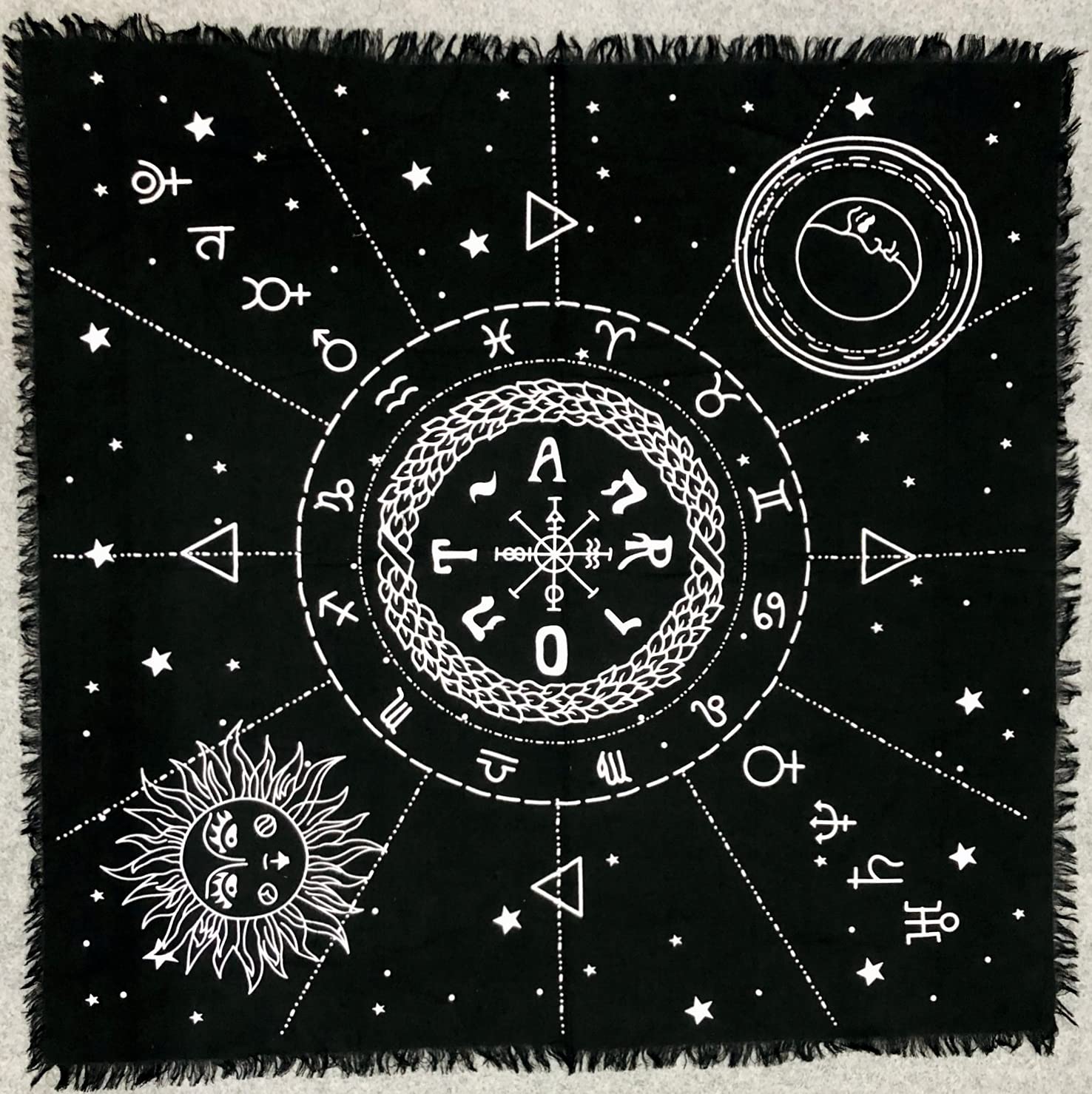 THE ART BOX Sun, Star & Moon Constellation Cloth – 18x18 Inch Celestial Table Cover for Meditation or Card Layouts