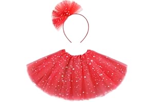LAINLIGHT 2Pcs Girls Tutu Skirt 3 Layers Sequined Tulle Skirt for Girls Aged 4-12,with Headband for Birthday Halloween Cosplay Party