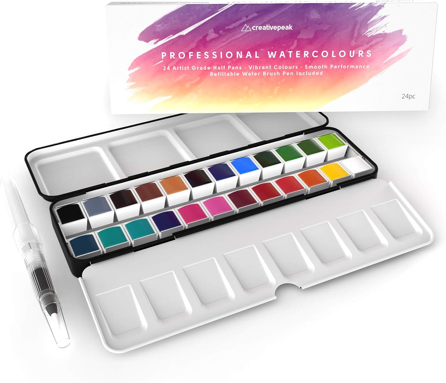 Creativepeak, Watercolour Paint Set, 24 Vibrant Watercolours with Blending Brush & Swatch Card - Image 3