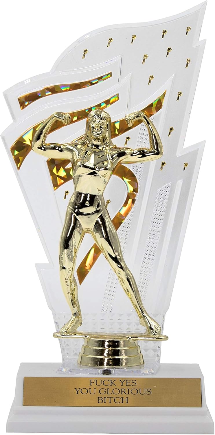 FCK Yes You Glorious Btch Woman Trophy Feminist Feminism in Gold with Woman Bodybuilder Bodybuilding Fitness : Office Products