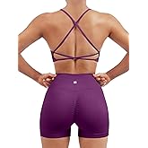 SUUKSESS Women Seamless Workout Sets Strappy Sports Bra High Waist Booty Shorts Outfits