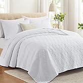 Lavsiry White Queen Size Quilt Bedding Set with Pillow Shams, Summer Lightweight Bedspread Coverlet, Soft Quilted Blanket Thin Comforter for All Seasons