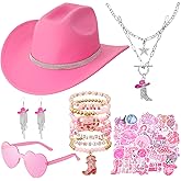 Zhamate Rhinestone Cowboy Hat Set for Women Cowboy Costume Outfit for Halloween Cosplay Party Pink