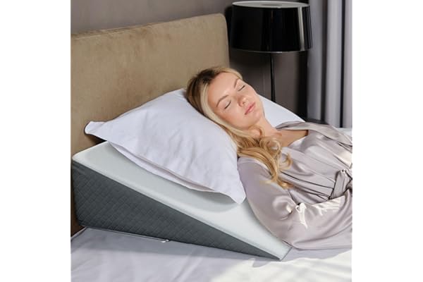 Kӧlbs Bed Wedge Pillow with Memory Foam Top Chic Jacquard Grey and White Cover (7.5" Height)