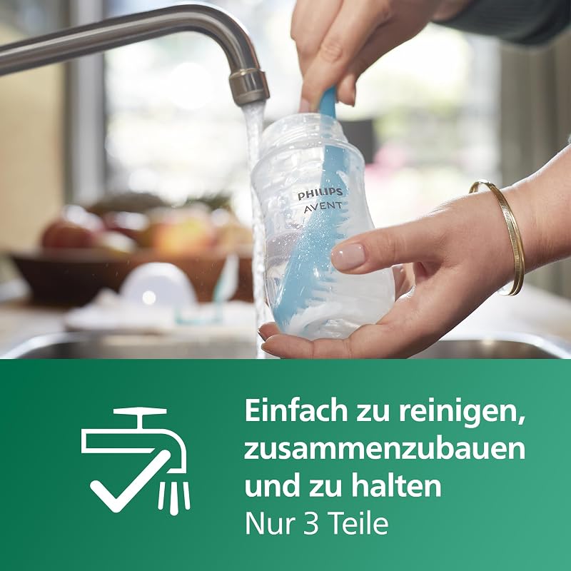 AVENT Natural Response Glas-Geschenkset für Neugeborene – 3 x 120 ml und 2 x 240 ml Babyflaschen, 2 x ultra soft Schnuller 0–6 Monate, Flaschenbürste, BPA-frei (Modell SCD879/11)