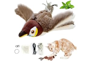 blueypet Interactive Chirping Bird Cat Toys with Flapping Wings, 2025 New Flying Birds Cats Toy, Flying Simulation Electric Sparrow Shaking Hunting Pet Toy for Indoor (Brown)
