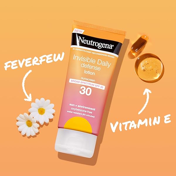 NEUTROGENA INVISIBLE DAILY DEFENSE SUNSCREEN LOTION, BROAD SPECTRUM SPF 30, OXYBENZONE-FREE & WATER-RESISTANT, SUN & ENVIRONMENTAL AGGRESSOR PROTECTION, ANTIOXIDANT COMPLEX, 3.0 FL. OZ