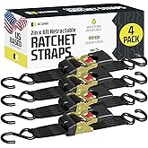 DC Cargo Mall Auto Retractable Ratchet Straps (4-Pack) 2” x 6ft, Super Heavy Duty, 4,033lb Break Strength – Tie Down Straps for Cargo, Truck, Trailer, Boats