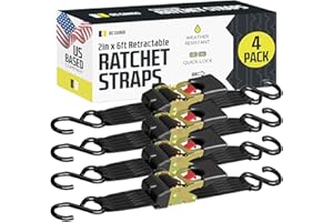 DC Cargo Mall Auto Retractable Ratchet Straps (4-Pack) 2” x 6ft, Super Heavy Duty, 4,033lb Break Strength – Tie Down Straps for Cargo, Truck, Trailer, Boats