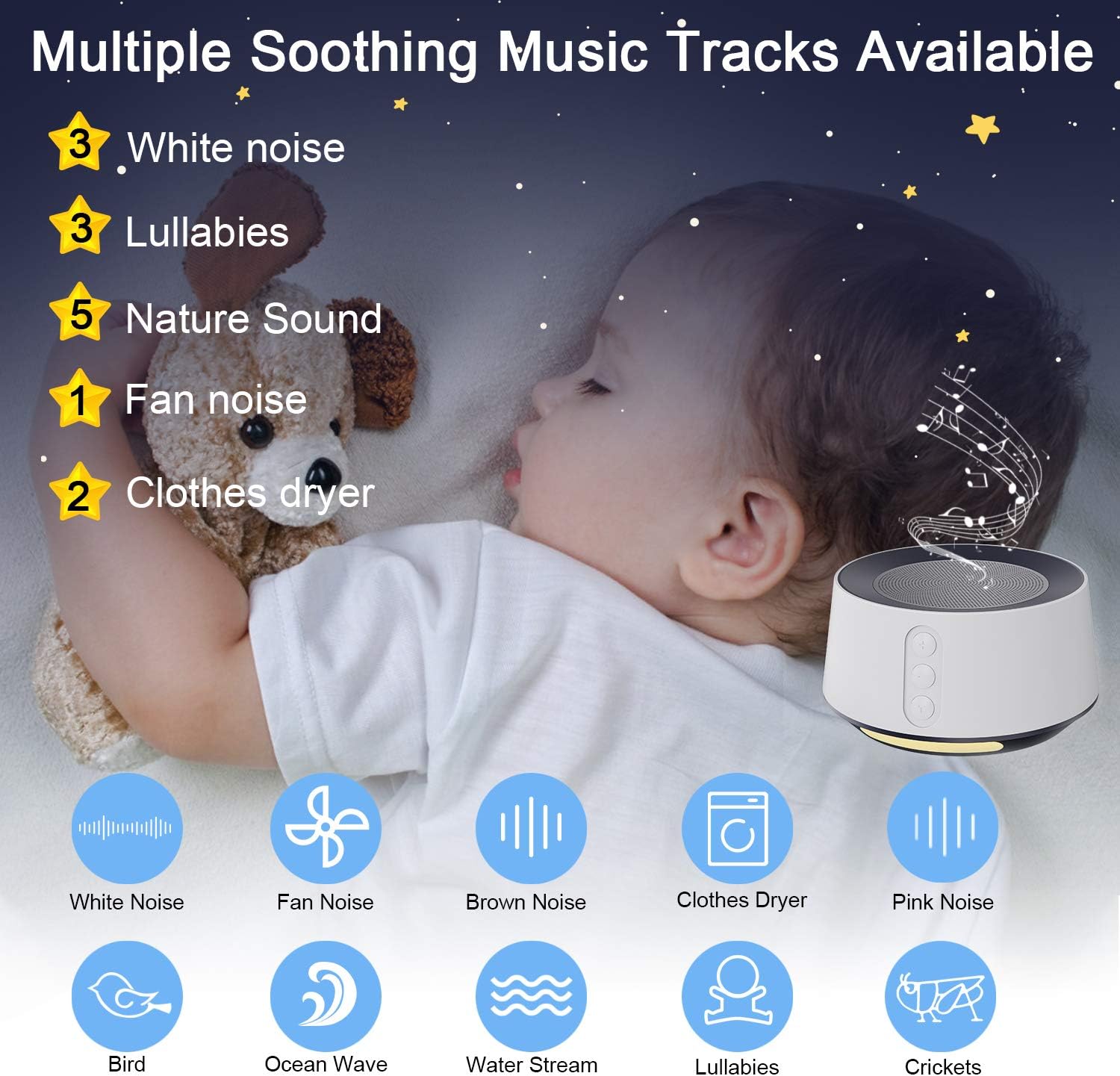 Letsfit White Noise Machine with Adjustable Baby Night Light for Sleeping, 14 High Fidelity Sleep Machine Soundtracks, Timer and Memory Feature, Sound Machine for Baby, Adults, Home and Office: Health & Personal Care