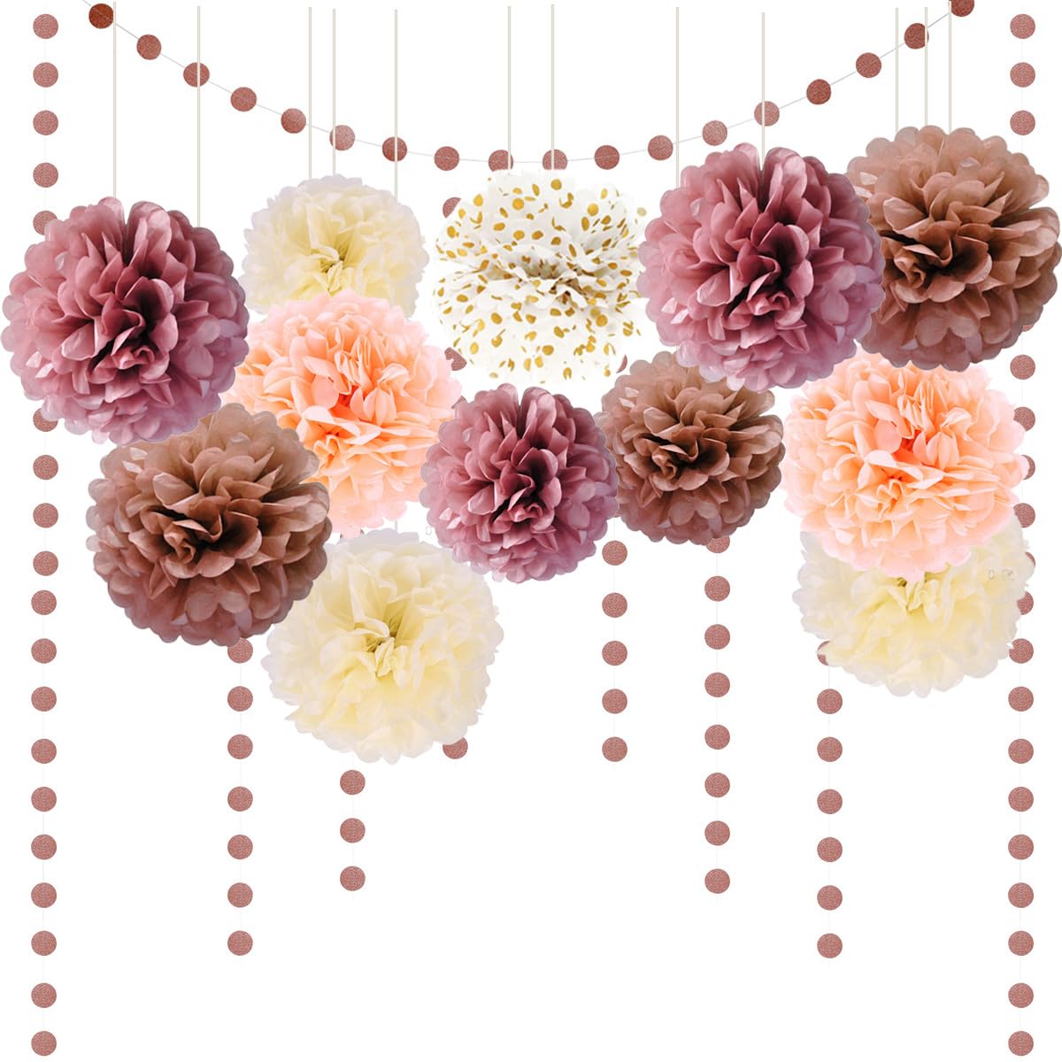 SNOWZAN Seidenpapier Pompons Deko Hochzeitsdeko Vintage Deko Party Dekoration Papier Pompoms Papier Fächer Bunt Dekoration Pompoms Deko Rosegold Pompons Deko Warmes Thema Und Dots Papier Girlande