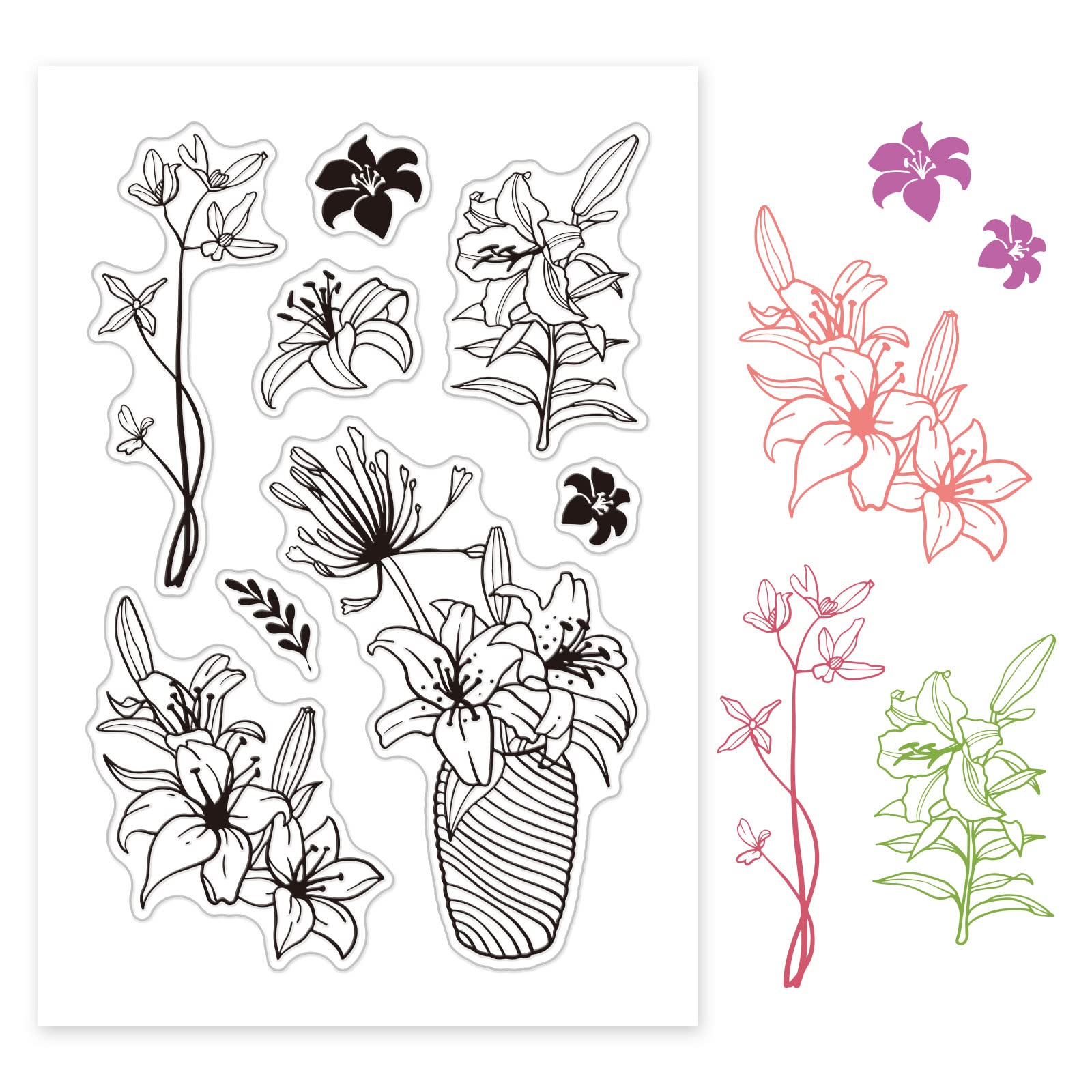 GLOBLELAND Pure Lily Pattern Silicone Clear Stamps Decorative Rubber Stamp Natural Theme Acrylic Stamps for Scrapbooking Photo Card Album Decoration, 160 x 110 mm