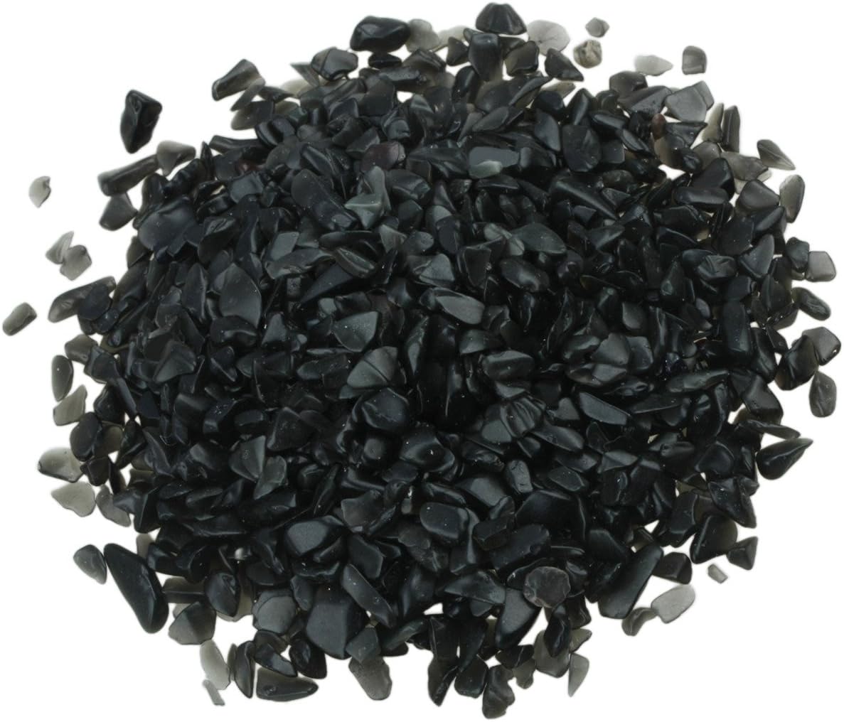 Indoor Fountains & Accessories - SUNYIK Black Agate Tumbled Chips Stone Crushed Pieces Irregular Shaped Stones 1pound(About 460 Gram)