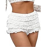 BEAUDRM Women's Y2K Ruffle Lace Shorts Lolita Bloomers Layered Low Waisted Shorts Bow Front Pumpkin Short Pants