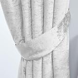 John Aird Crushed Velvet Eyelet Curtains White Pair with Tiebacks