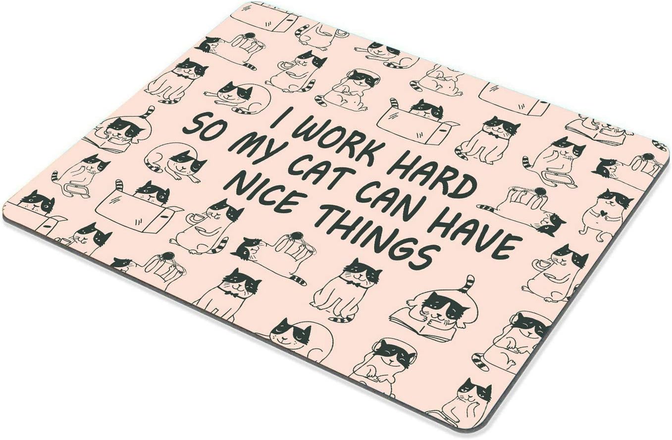 Wasach Mouse Pad - Funny Coworker Present, Office Desk Accessories, Pink, Cute - I Work Hard So My Cat Can Have Nice Things - Image 4