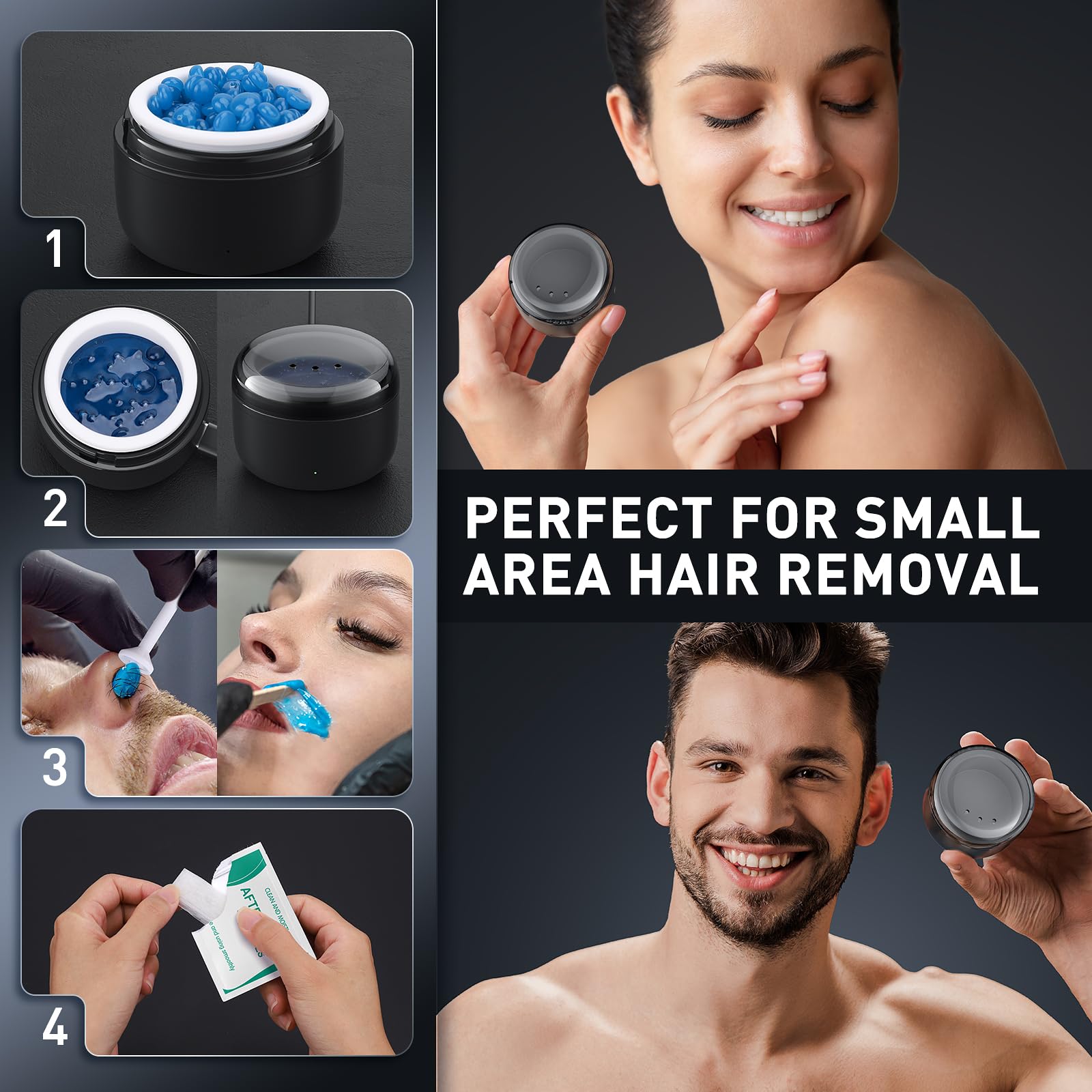Nose Wax Kit Men ｜100g Wax｜USB Fast Heat｜Smart Constant Temp｜12 Nose Hair Sticks｜3 Silicone Pots｜Travel Size｜Unisex｜Suitable for Different Body Parts