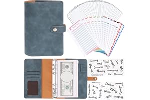 AUZESTO A6 Budget Binder, Soft PU Leather Notebook Binder Budget Planner Binder Cover with 16 Binder Pockets Cash Envelopes, 12 Expense Budget Sheets, 4 Shts Letter Sticker Labels for Bill Planner (Navy Blue)
