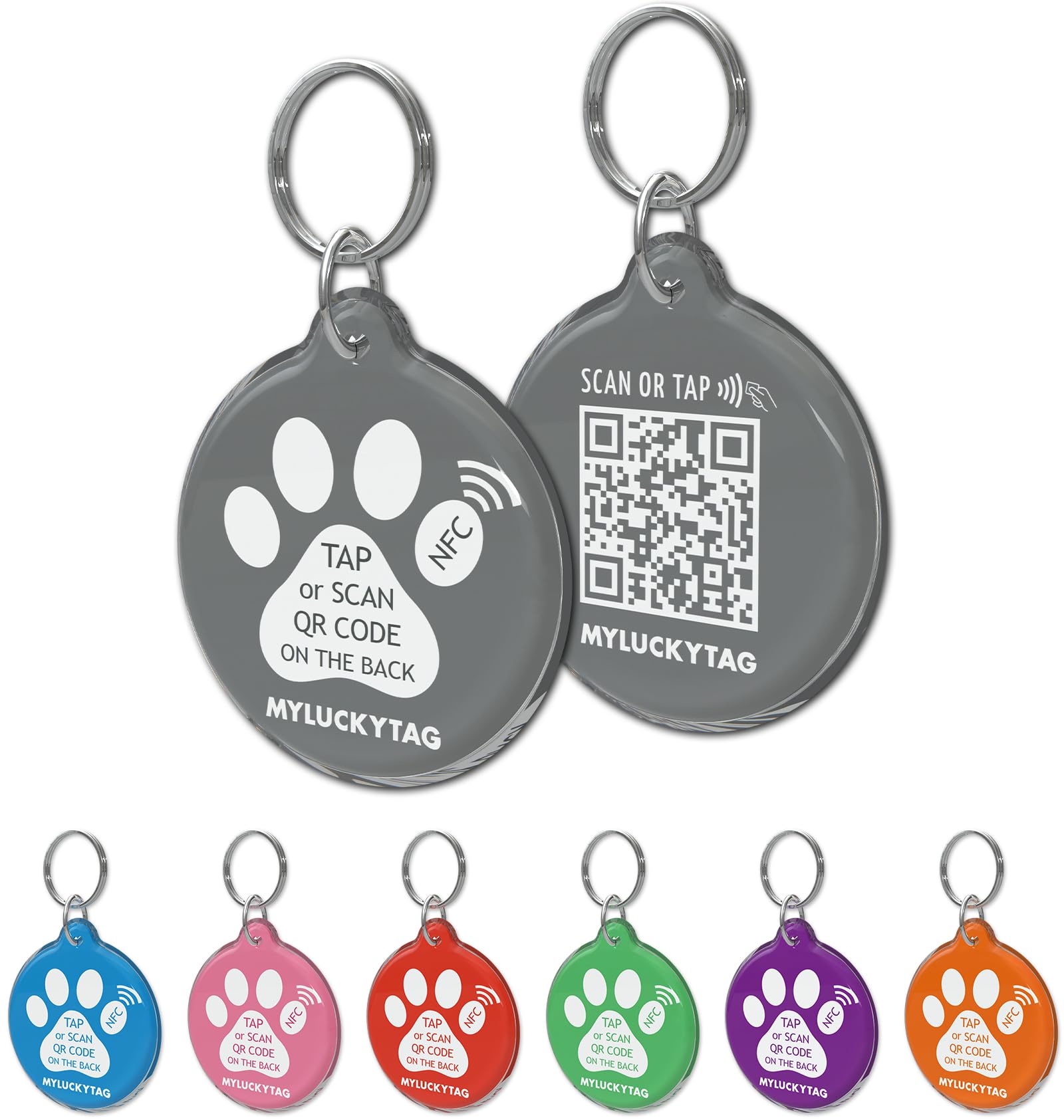 MYLUCKYTAG NFC & QR Code Smart Pet ID Tag Personalized Dog Cat Tag, Online Pet Profile, Pet Location Alert Email, Digital Pet Tag, Quiet Pet Tag, Durable Pet ID, Engraved Pet Tag