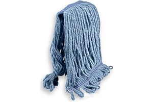KLEEN HANDLER HEAVY DUTY Commercial Mop Head Replacement, Wet Industrial Cotton Looped End String Cleaning Mop Head Refill, Blue Mop, Universal Headband