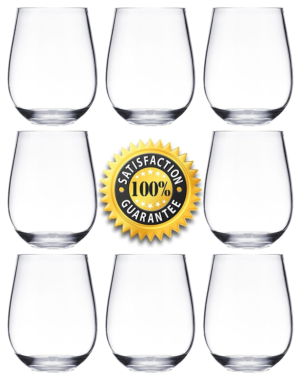 thumbnail image 2 of Bokon 100-Pack Plastic Wine Glasses - Unbreakable Stemless Shatterproof Cups Gold Rim 2 of 11