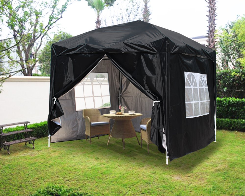 Greenbay Garden Pop Up Gazebo Party Tent Folding Wedding Canopy With 4 Sidewalls and Carrying Bag Black 2x2M