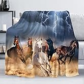 Horse Blanket Galloping Running Horse Soft Decorative Flannel Throw Blanket Lightweight Cozy Fuzzy Blanket for Couch, Bed and Chair-60''x50''