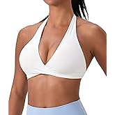 SPVISE Halter Sports Bras for Women Padded Yoga Bra Low Impact Gym Workout Bra Tank Open Back Twist Front V-Neck Everyday Bra