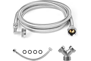KEOKLE Premium Steam Dryer Hose Installation Kit-Include 5 Ft 90 Degree Elbow Stainless Steel Hose,1 Ft Inlet Adapter Hose and Y Connector-Fit fits All Household Water Supply Lines and Steam Dryers (5FT)