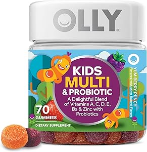 OLLY Kids Multivitamin & Probiotic Gummy, Digestive Support, Vitamins A, D, C, E, B, Zinc, Chewable Supplement, Berry Flavor,